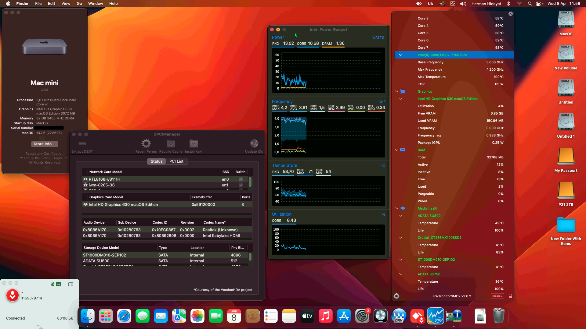 Success Hackintosh macOS Ventura 13.7.6 Build 22H625 on Dell Inspiron 3668